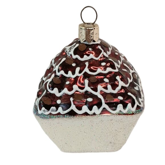 Chocolate Cupcake Glass  Christmas Ornament Marked Poland Drizzle Pastry EUC - Picture 2 of 11